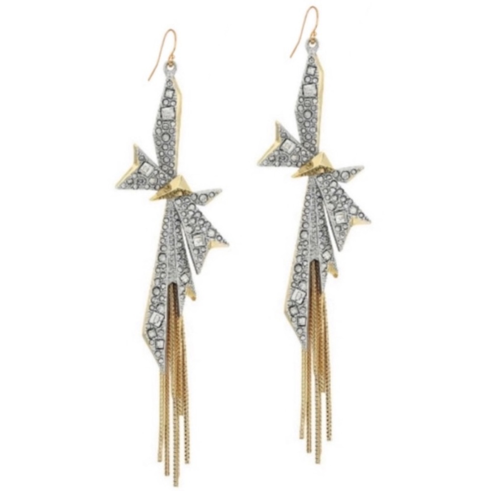 ALEXIS BITTAR • Origami Crystal Bow Fringe Drop Matte Silver Statement Earrings - Picture 5 of 13